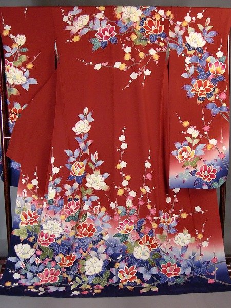 Japanese Camellia Yuzen LongSleeved Dress Japanese Wedding Dress Flower 