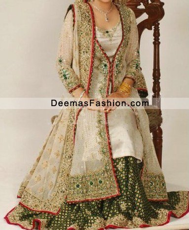 Off White Green Lehnga With Gown Style Long Shirt
