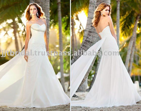 2011 the Most Popular Chiffon Beach Wedding dress EB1021 with Strappless