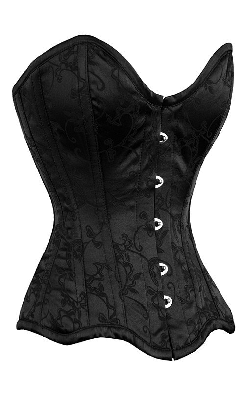 See larger image Brocade black satin flock overbust corset MY083 