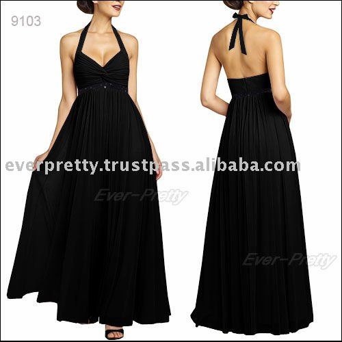 09103BK Black Wedding Halter Maxi Dress