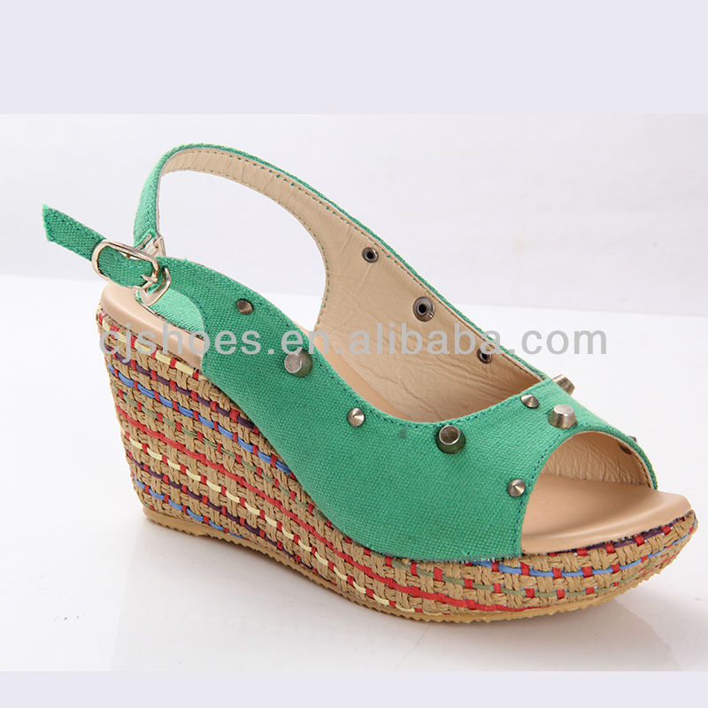 Ladies 2014 rivet green wedge heel sandals