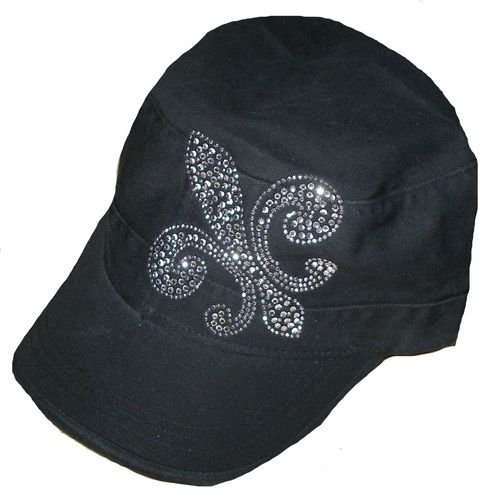 Rhinestone Fleur De Lis Cadet Hat Or Baseball Cap