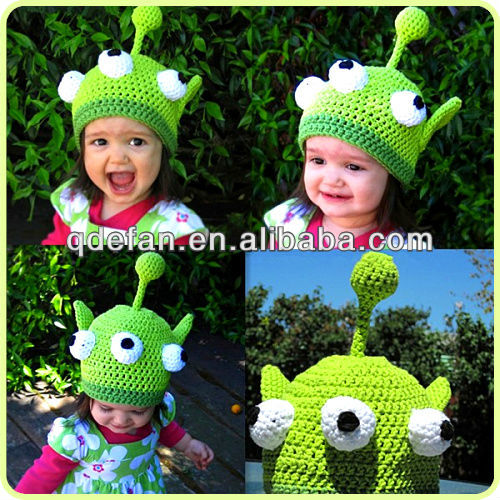 Más lindo! Ganchillo monstruo verde sombrero de los muchachos .