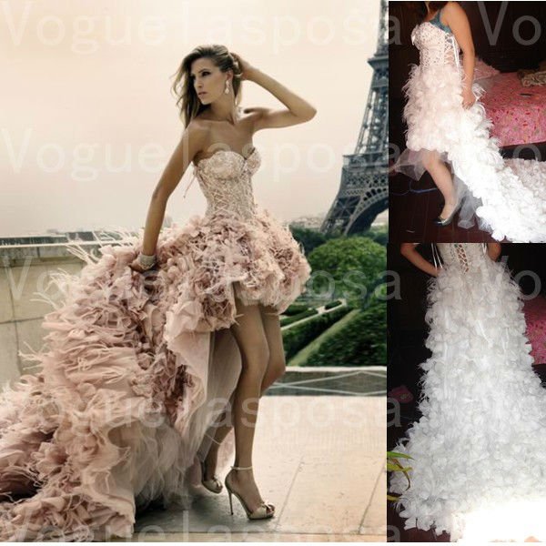 front short long back pink feather wedding dress inspired by zuhair murad