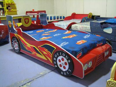 Racing car bed with headlights