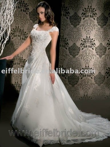 off shoulder sleeves and lace wedding dress XHH09271