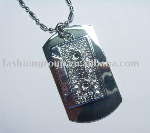 hip hop dog tag necklace pendant chain iced out bling bling