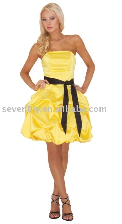 Yellow Prom Dresses on Pretty Yellow Party Dress With Black Belt