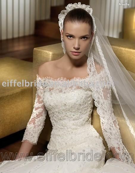 34751 new 09 style long sleeves wedding dress customed wedding gown gridal