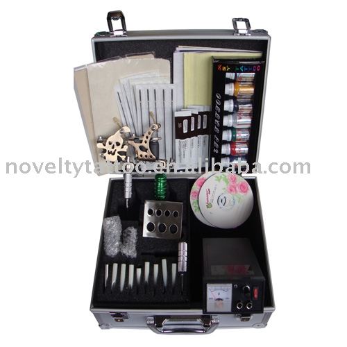 Professional Tattoo Kit with 4 Machine Power Supply Needle Tips Ink Grip