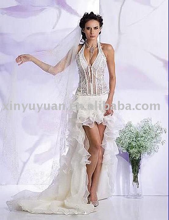 2011 distinctive boutique Mini halter strap wedding gowns with sweep train 