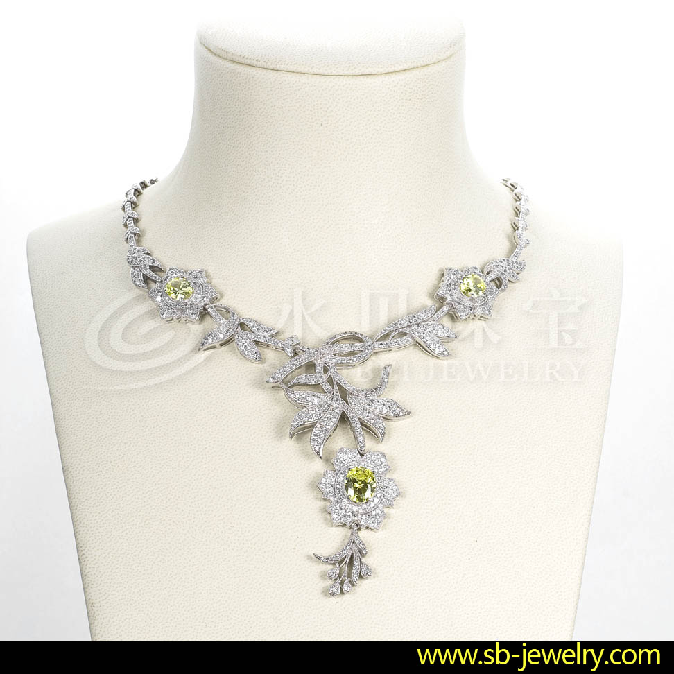 Silver Necklace on Floral Silver Necklace With Zircons Sales  Buy Floral Silver Necklace