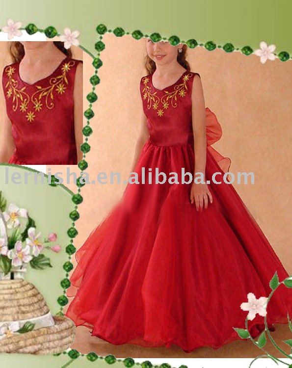 Red flower girls dresseskids dress H274