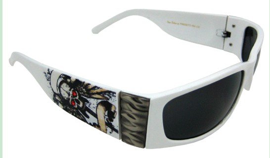 See larger image: Tattoo Winged Skull Sunglasses White Frames Smoke Lenses 