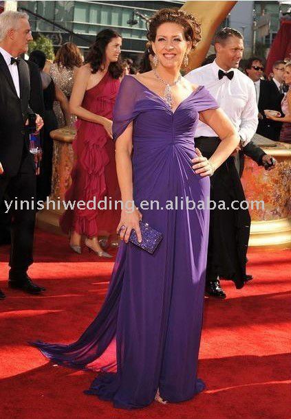 party dresses 2009. 2009 Emmys Joely Fisher purple chiffon off shoulder / ceremony / party