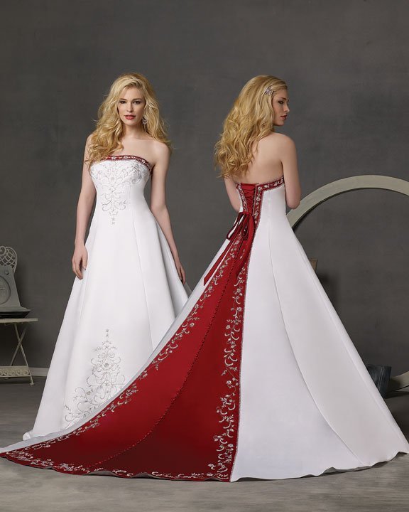 NB020 Fashion Embroidery White Red Train Wedding Gown