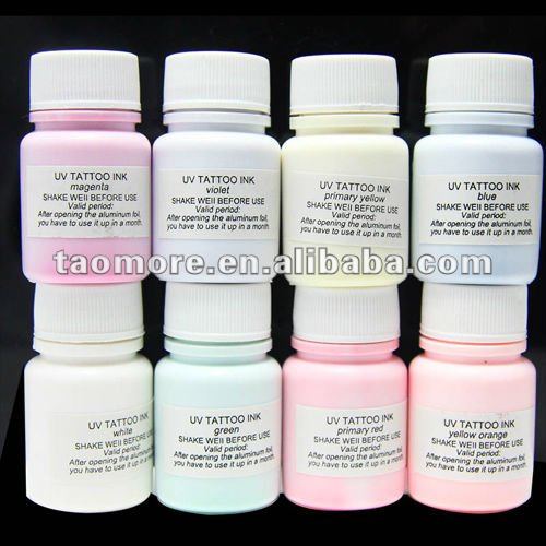 See larger image: 8 colors WIZARD BLACKLIGHT tattoo inks, UV Tattoo Glow Ink 