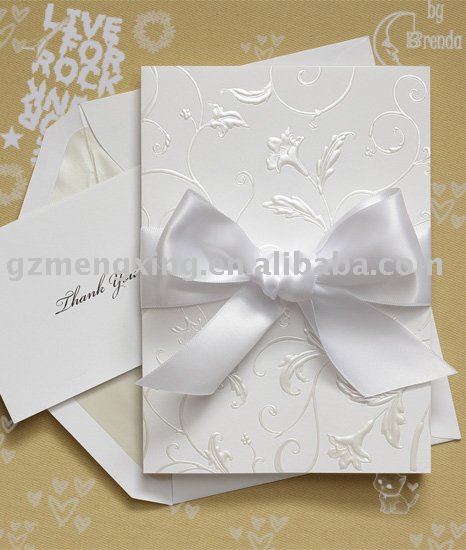 Wedding invitation card with white satin ribbon UA033