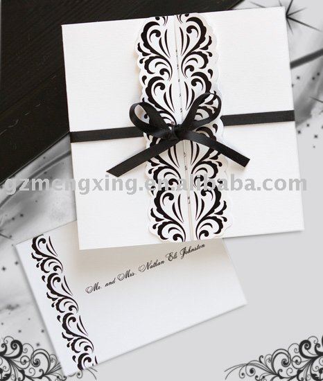 Wedding card with black foil scrolls UA034