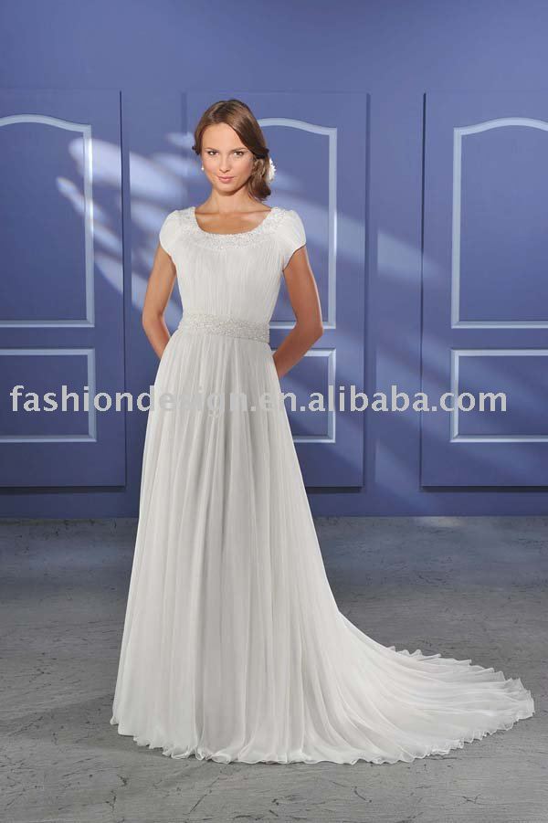Custom made short sleeves wedding dresseschiffon beaded wedding gowns YS061