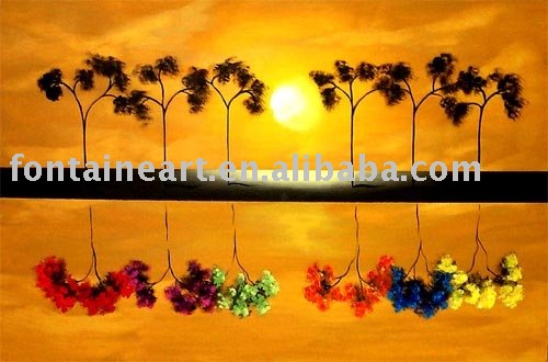 Abstract Sunset landscape abstract paintings of trees. Abstract Sunset landscape