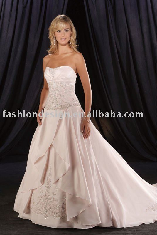 2010 light pink silk satin lace embroidery beaded wedding dressescustom 