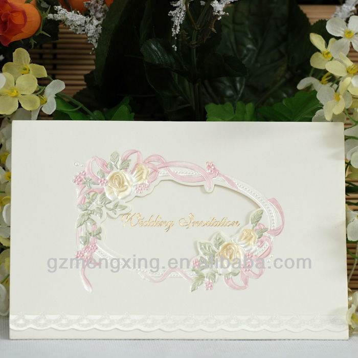 wedding invitation card with embossing fancy paper and a heart windowW063