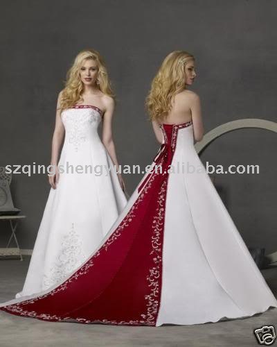 wedding dress white red