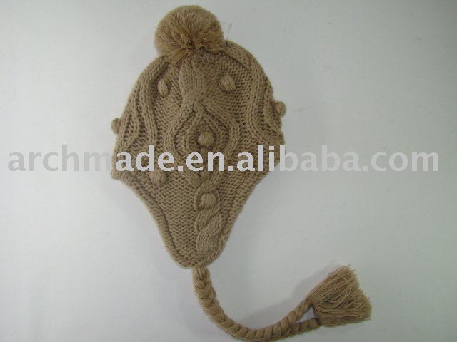 Earflap Wool Cap. winter knitted wool hat,