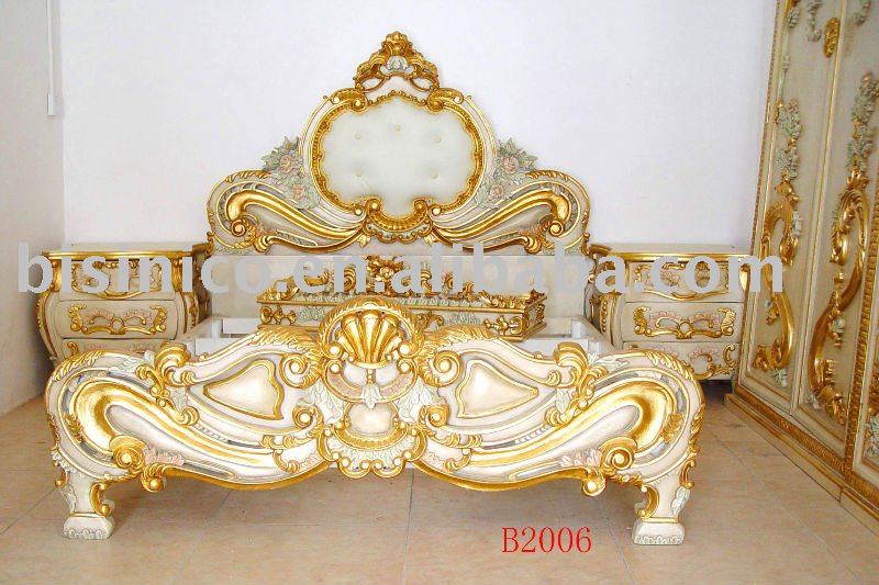  luxury bedroom set, king size bed, dresser, hand carving,gold color