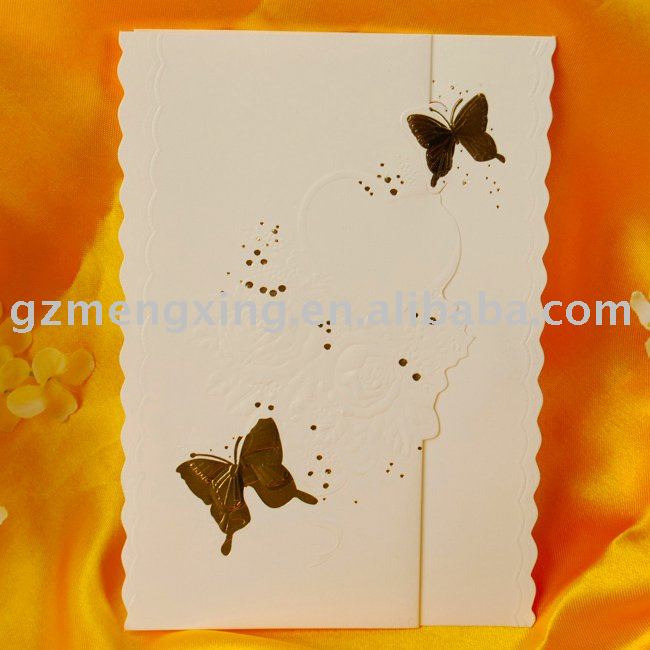 Wedding card with 2 golden butterflies arround magnificent roses and cute 