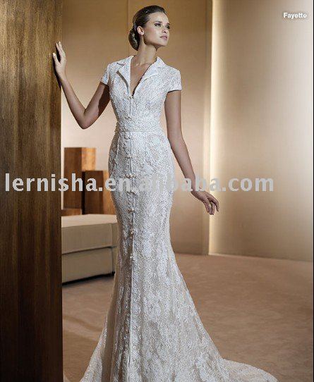short sleeve lace bridal dress gown