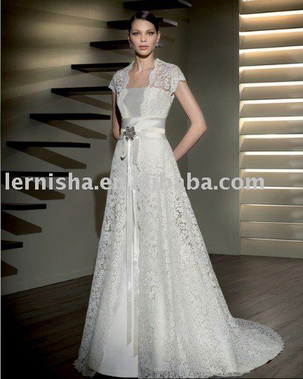strappless with lace coat satin and lace wedding gown HSE064 