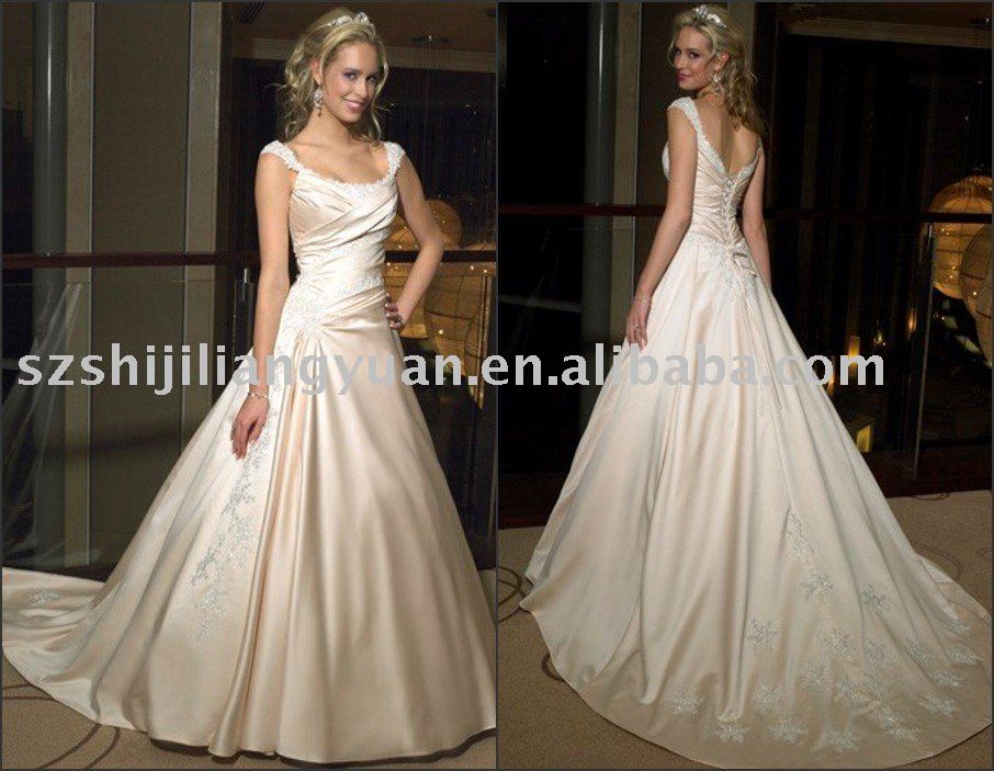 champagne popular embroidered bead classic wedding dress gown factory 