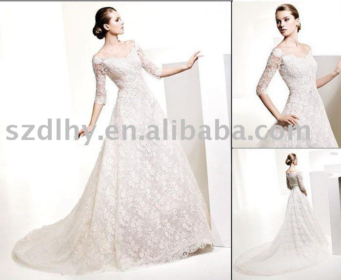 hotsale best price unique design wedding dress with gold lace sleeve SYF830
