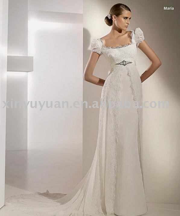 Square neckline short sleeves lace wedding dress wedding gown high quality