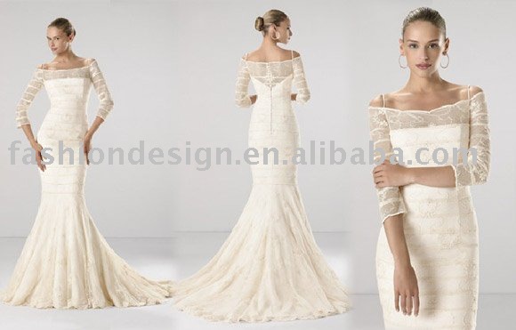 VH521 with long sleeve embroidered lace wrap mermaid wedding dress