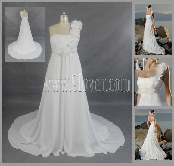 One Shoulder Chiffon Beach Wedding Dress Plus size Bridal Gown Maternity 