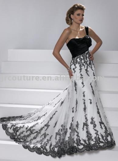 White Wedding Dress With Black Lace