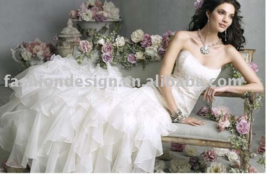 VH641 cascade organza strapless wedding dress