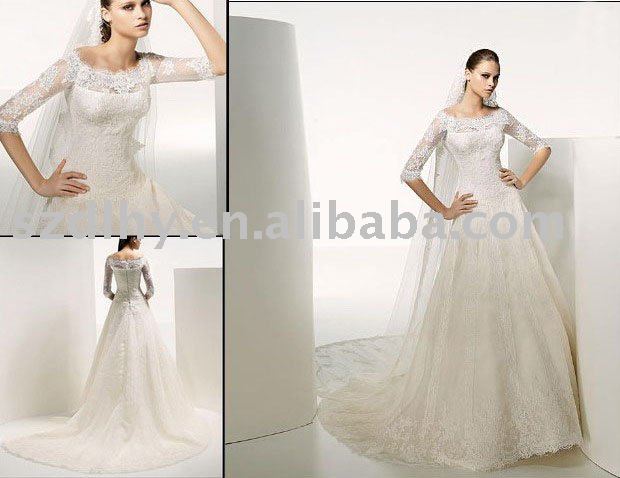 hotsale fashionable gold lace sleeve wedding dress SYF894