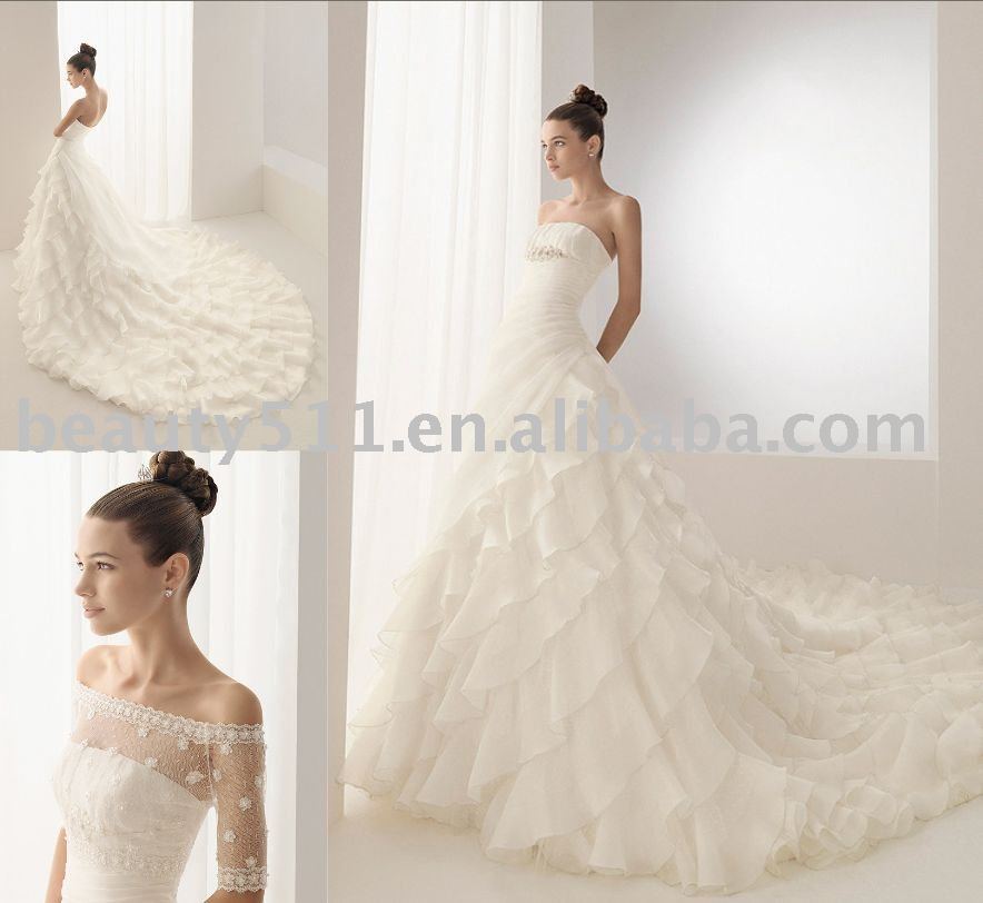 2010 ruffled organza long train wedding dress bridal dresses bridal gown 