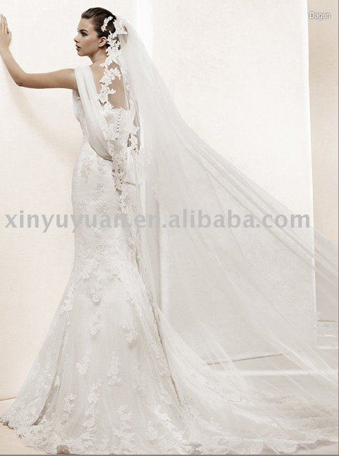2010 new designer tulle wedding dress with long veil LSW157