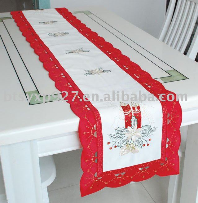 Christmas embroidery table runner with cutwork lace