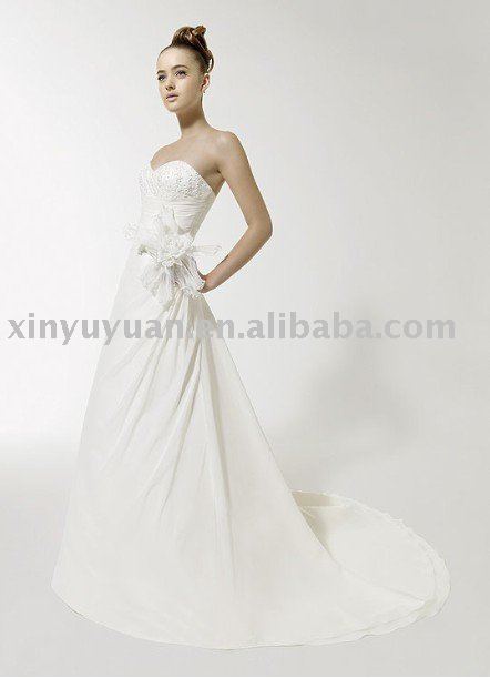 snow white chiffon wedding dress with handmade flower AIW008