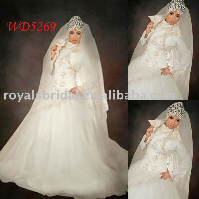 Aline Fashion Style Sleeves Arabic Wedding dress WD5269
