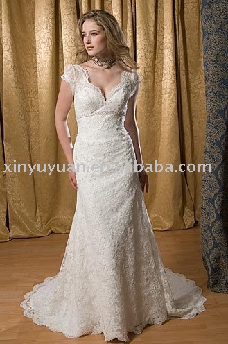 modest and grace short sleeves lace wedding dresses ASW052