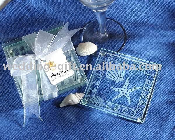 Wedding decoration of Shell and Starfish Frosted Glass Coasters wedding gift