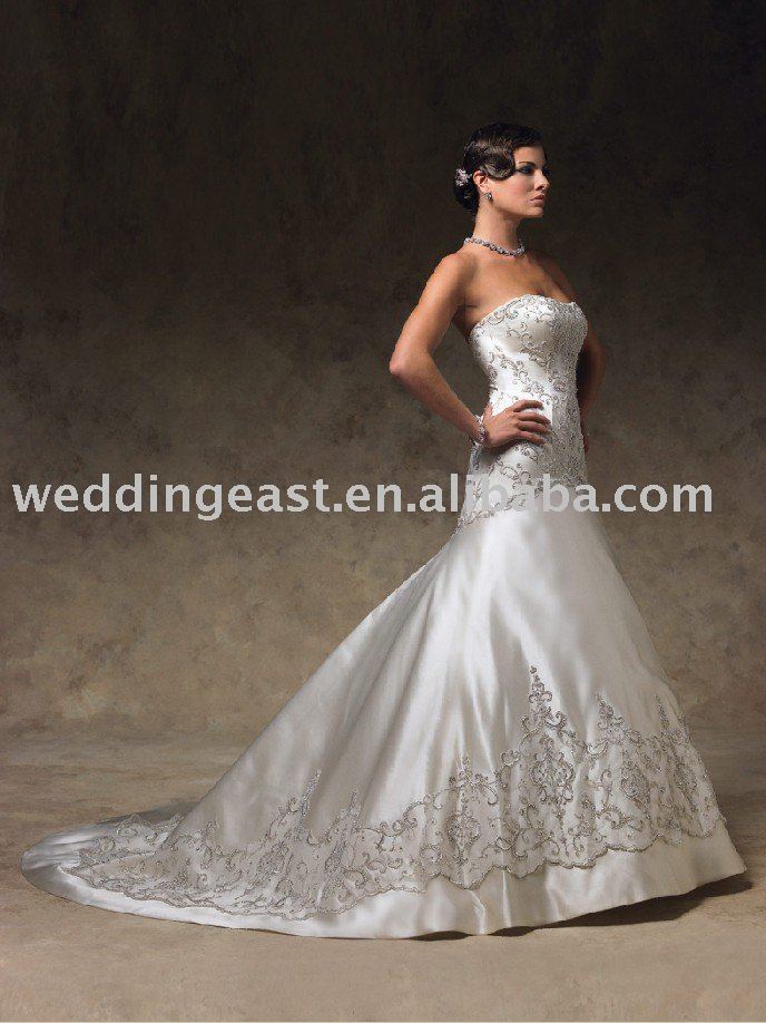 Aline strapless silver lace wedding gownsqsm120